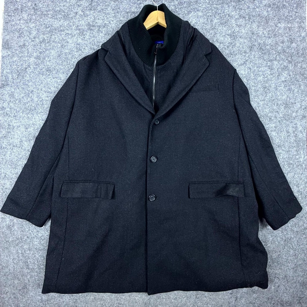Egara 2 in 1 Jacket Mens 3XL Black Herringbone Over Coat Removable Lining Formal